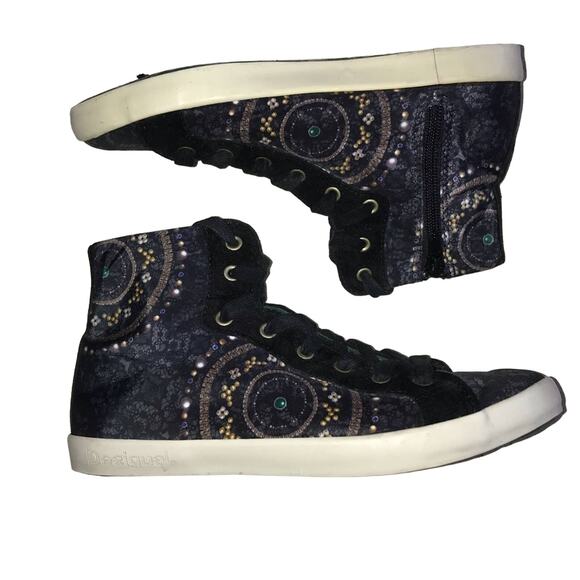 Desigual high top wearable art sneakers lace up geometric print EU 37 Us 6.5 - Picture 1 of 9